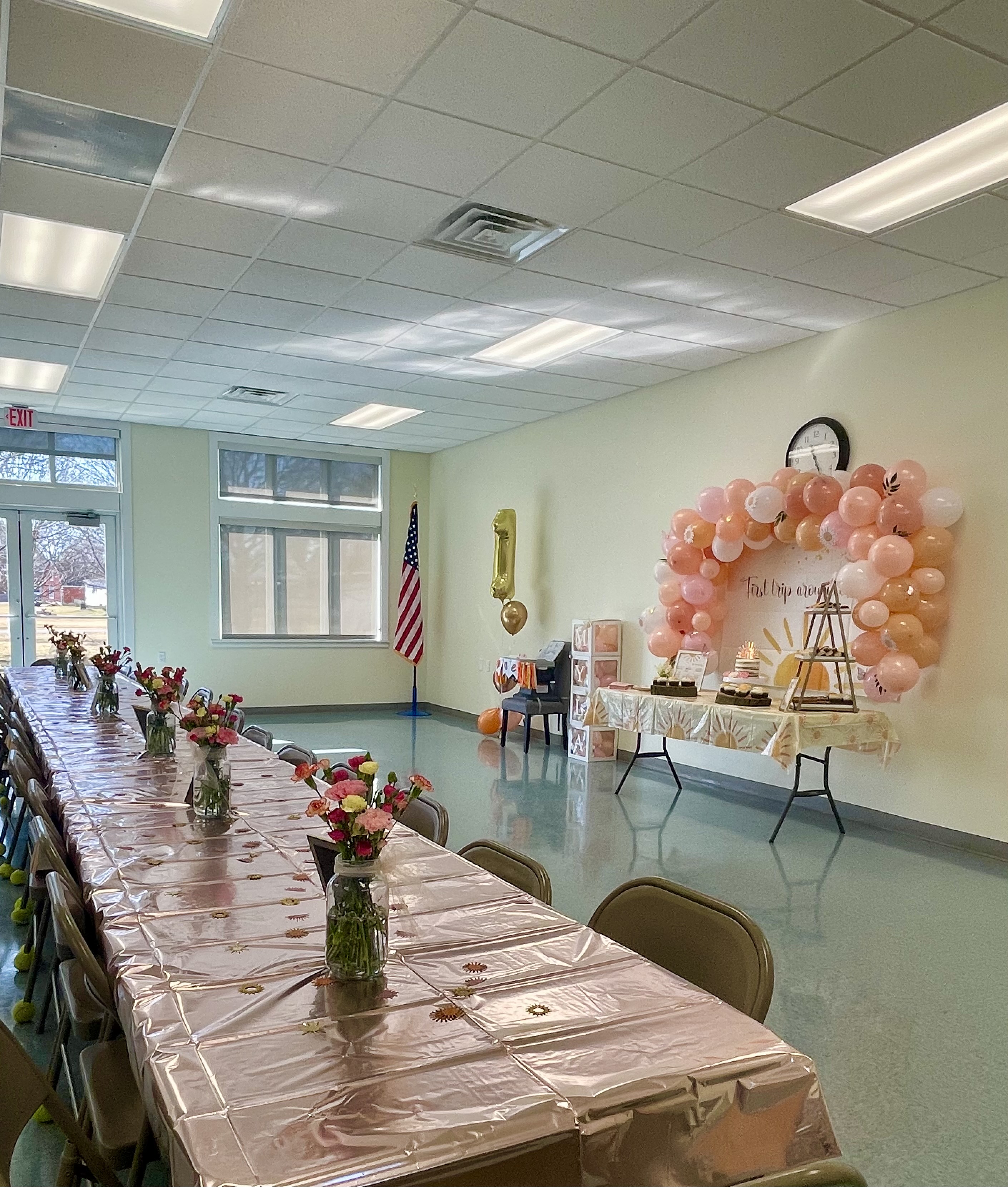 Meeting Room of the Community Center Decorated for Birthday Party